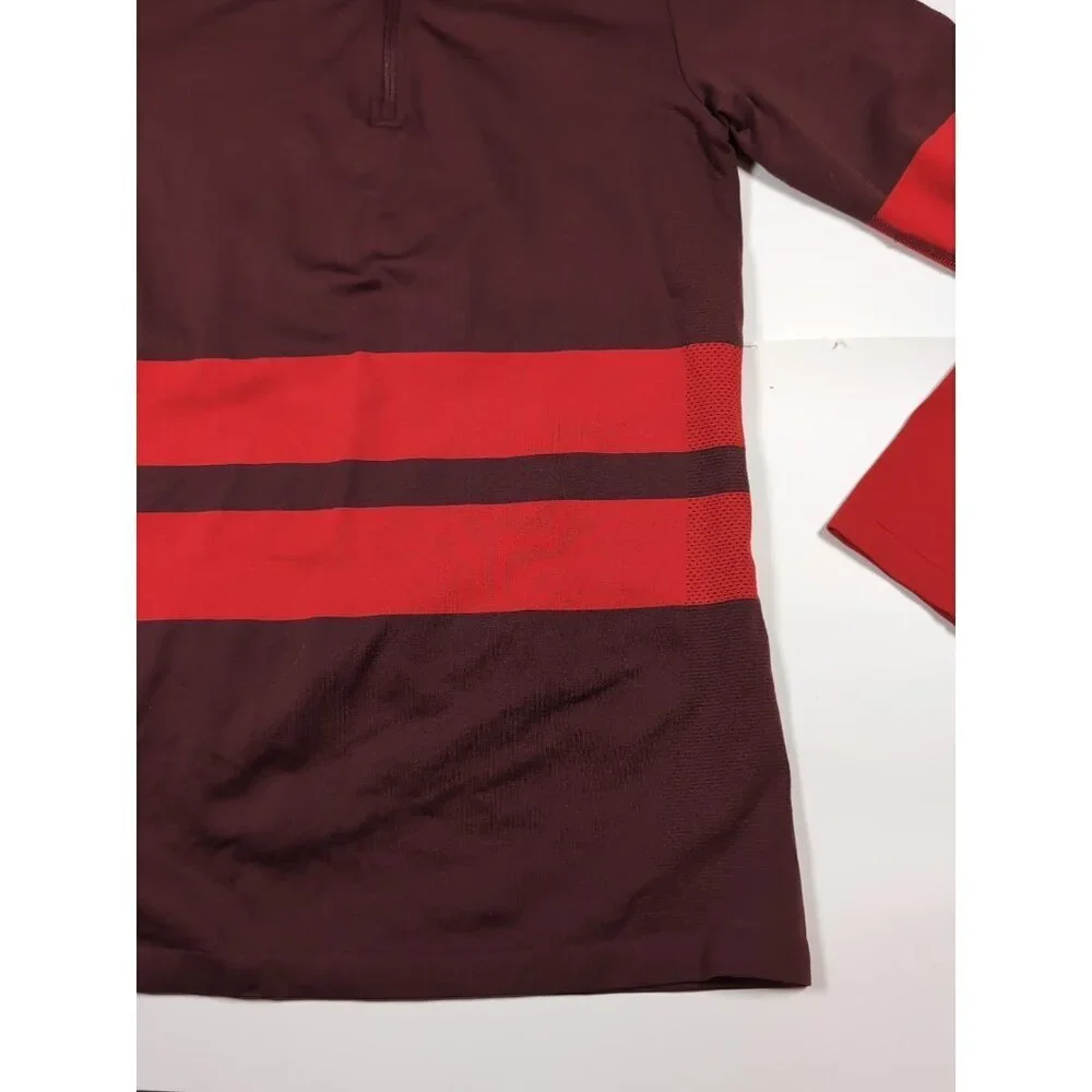 The North Face Red Stripe Secondskin Seamless 1/4 Zip Hooded Pullover Medium - Picture 5 of 9